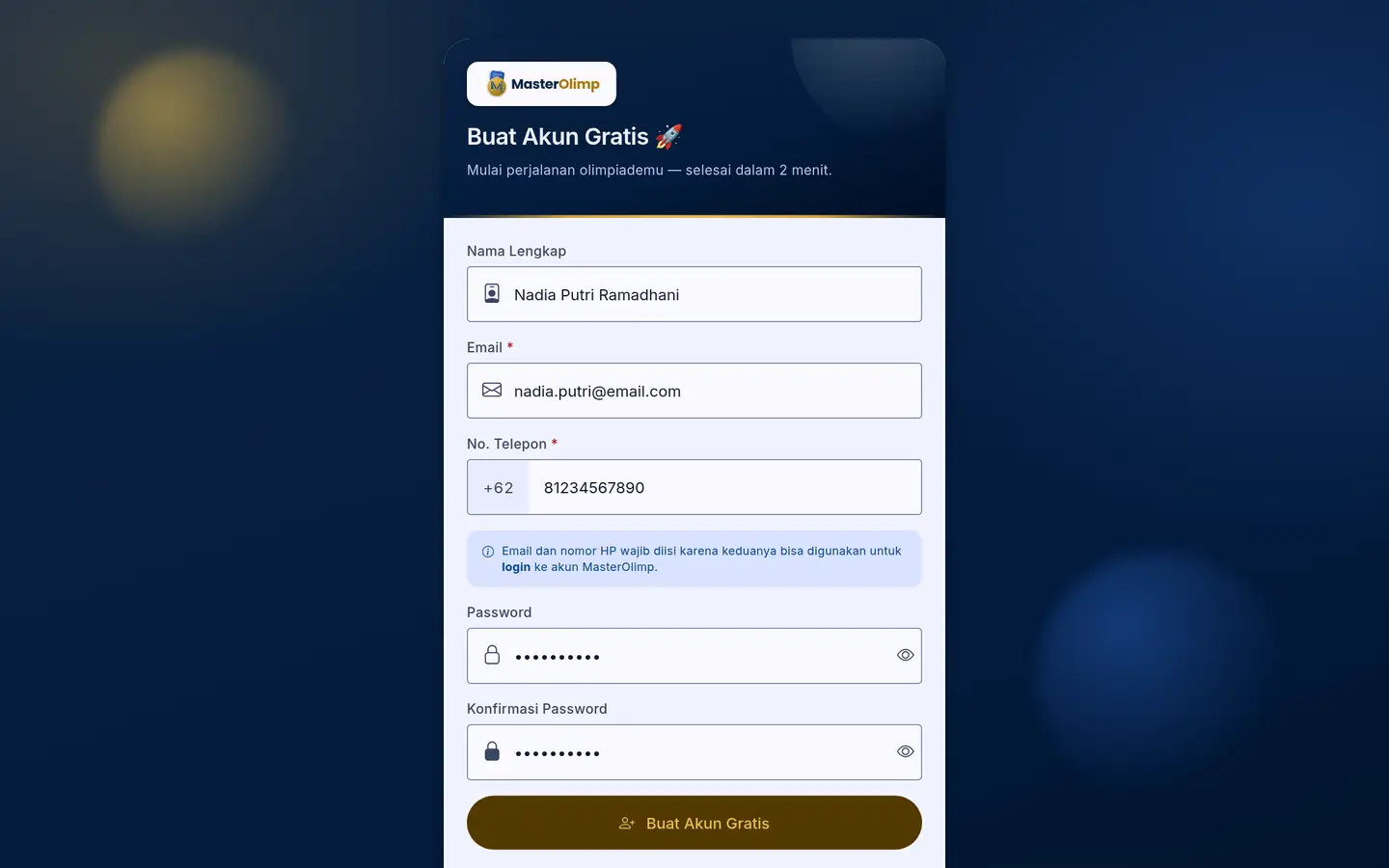 Form Buat Akun Gratis di laptop