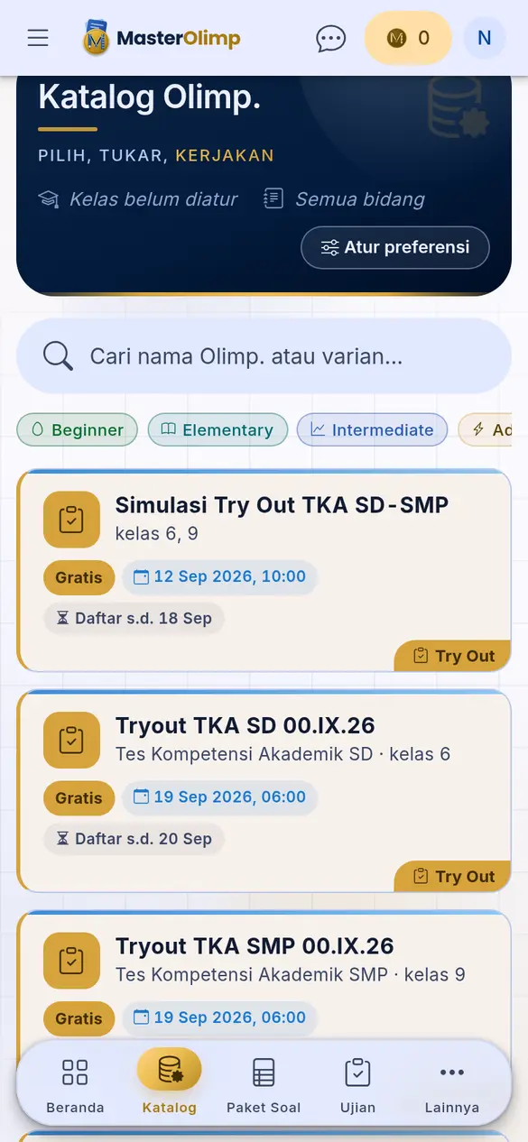 Kartu try out di Katalog versi HP