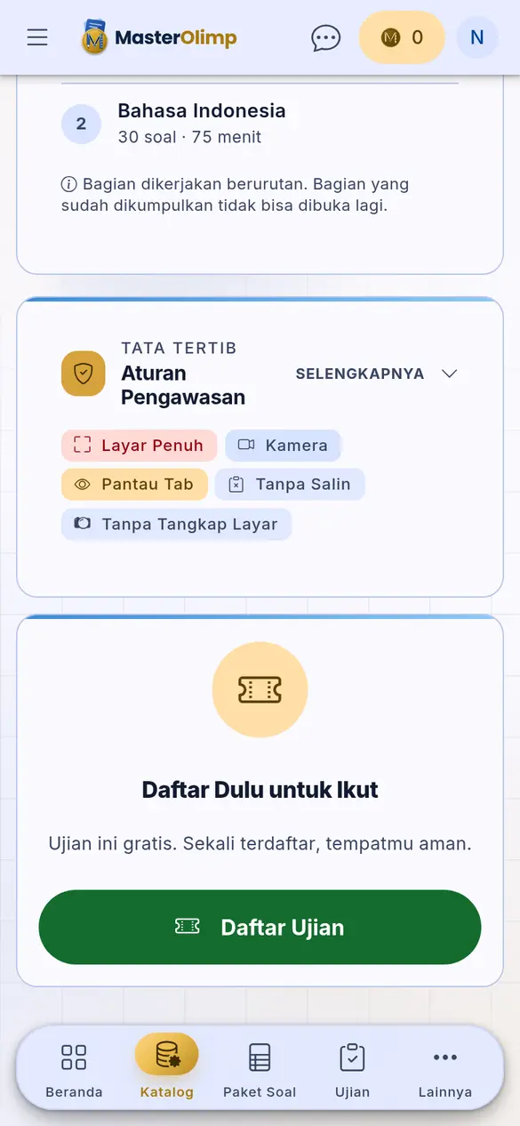 Tombol Daftar Ujian di HP