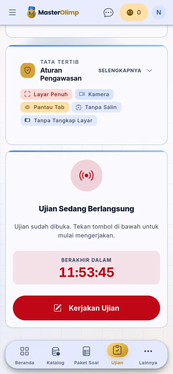 Tombol Kerjakan Ujian di HP